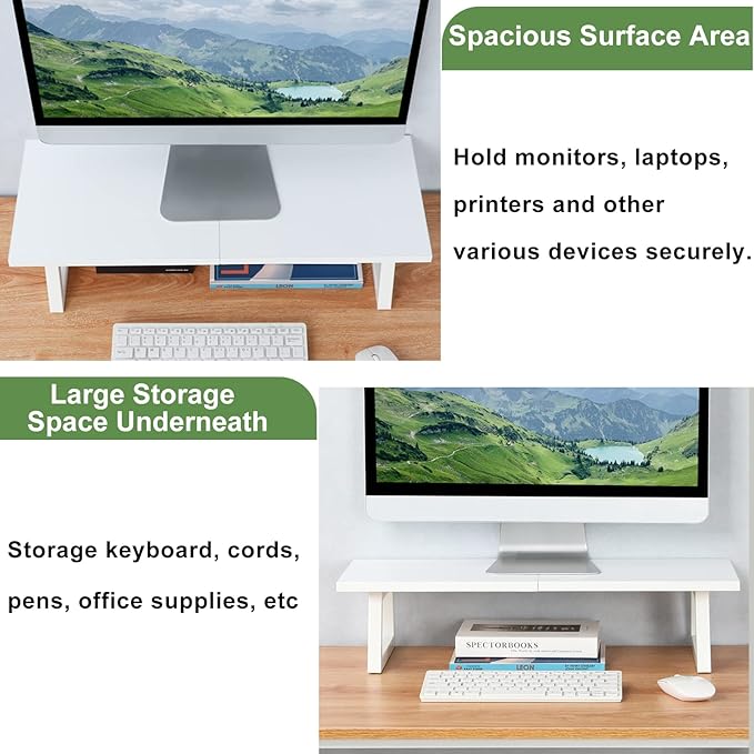 TEAMIX 24 inch Monitor Riser for Desk, Wood & Steel Computer/TV Stand White | Laptop, PC, Printer Stand Riser, Holds 150lbs, Desktop Organizer, Keyboard Storage, for Office, Home, Gaming, Craft Space - Image 6