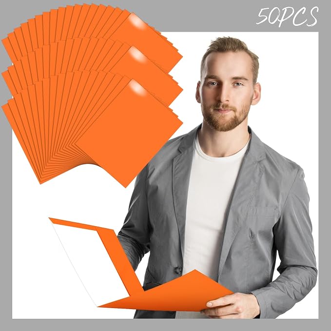 Jutom 50 Pcs 2 Pocket Glossy Paper Folders Glossy Paper Laminated Portfolios, Letter Size, Presentation Folders with Pockets for Office Teacher Worker Supplies (Orange) - Image 3