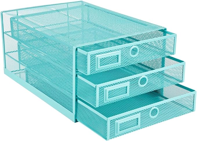 Annova Desk Organizer Wire Mesh 3 Tier Sliding Drawers Paper Sorter/Multifunctional/Premium Solid Construction for Letters, Documents, Mail, Files, Paper, Kids' Art Supplies (Turquoise) - Image 5