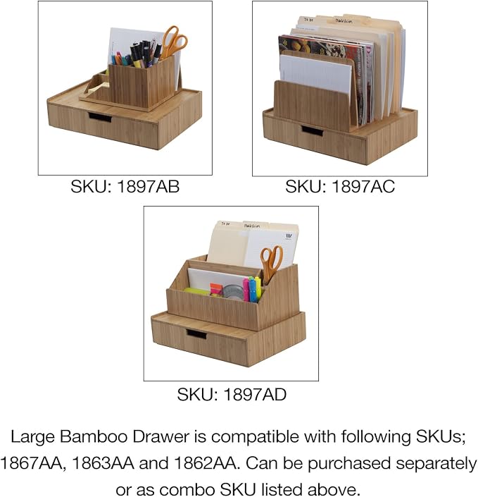 MobileVision Bamboo Desktop 7–Slot File Folder Organizer & Drawer Combo Storage for Office Supplies & Stationary items - Image 6