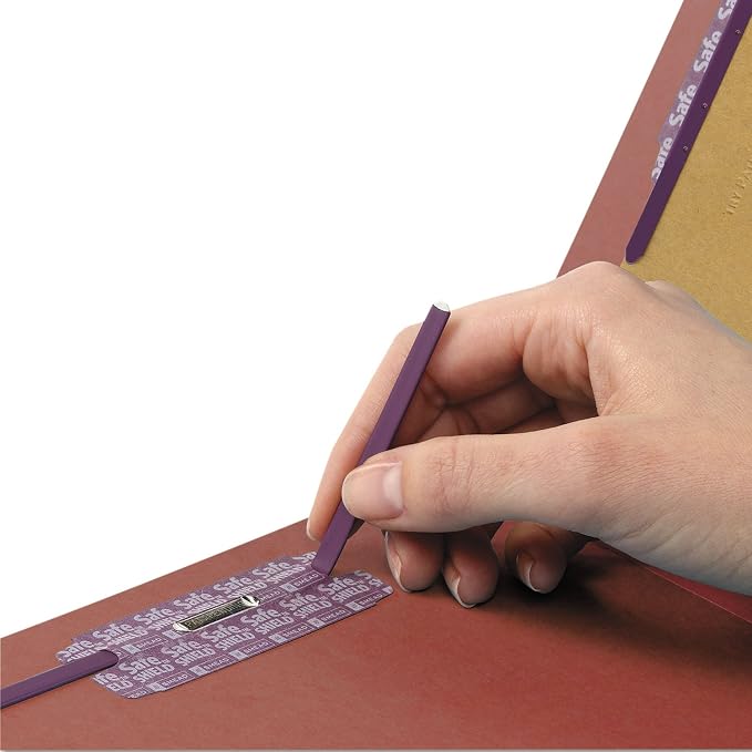 Smead 100% Recycled End Tab Pressboard Classification File Folder with SafeSHIELD Fasteners, 3 Dividers, 3" Expansion, Letter Size, Red, 10 per Box (26865) - Image 6
