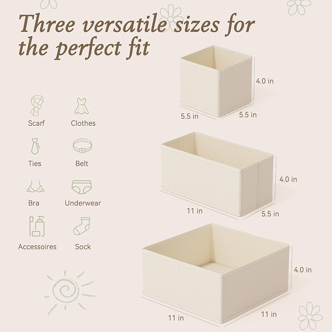Drawer Organizer 18-Piece Set, Dresser Organizer for Baby Clothes, Foldable Closet Storage & Drawer Dividers for Underwear, Socks, Nursery (Beige) - Image 2