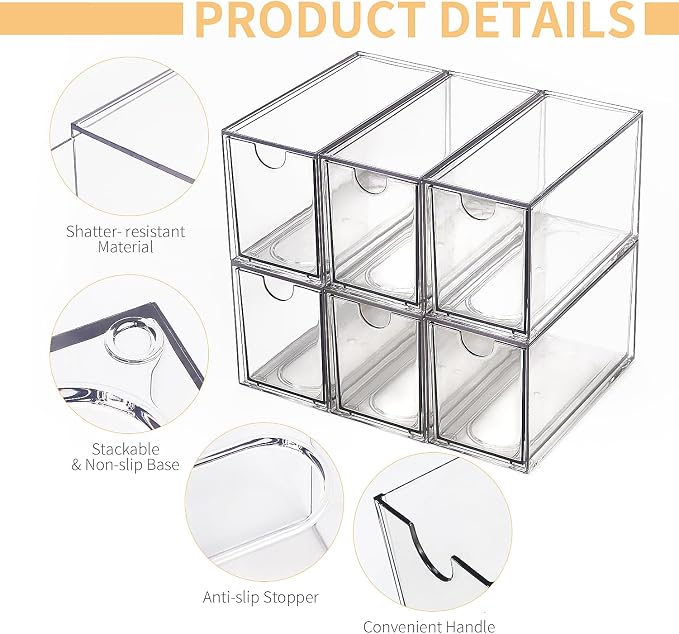 Desk Organizer with Drawers, Stackable Plastic Storage Drawers for Makeup or Desk Organization, Cabinets for Office Dressing Countertop Bathroom Bedroom (6 Packs) - Image 3