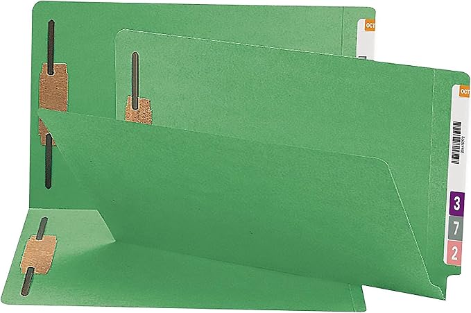 Smead End Tab Fastener File Folder, Shelf-Master® Reinforced Straight-Cut Tab, 2 Fasteners, Legal Size, Green, 50 per Box (28140) - Image 2