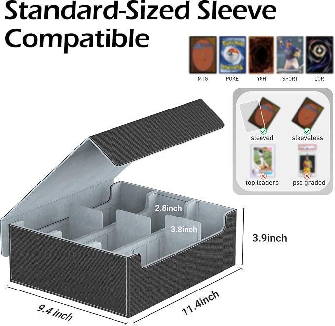 3-Row【2400+】 Trading Card Storage Box, Card Organizer Holder with 8 Dividers, Case Fit for MTG TCG Magic Commander Deck Playing Cards, Deck Box for Sport Card - Image 6