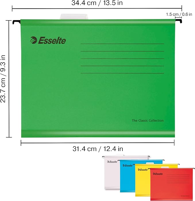 Esselte A4 Reinforced Filing Cabinet Suspension File, Pack 15 Made from Strong 100% Recycled Card, with Tabs and Card Inserts, for Home, Office, School Organisation, Assorted Colours - Image 4