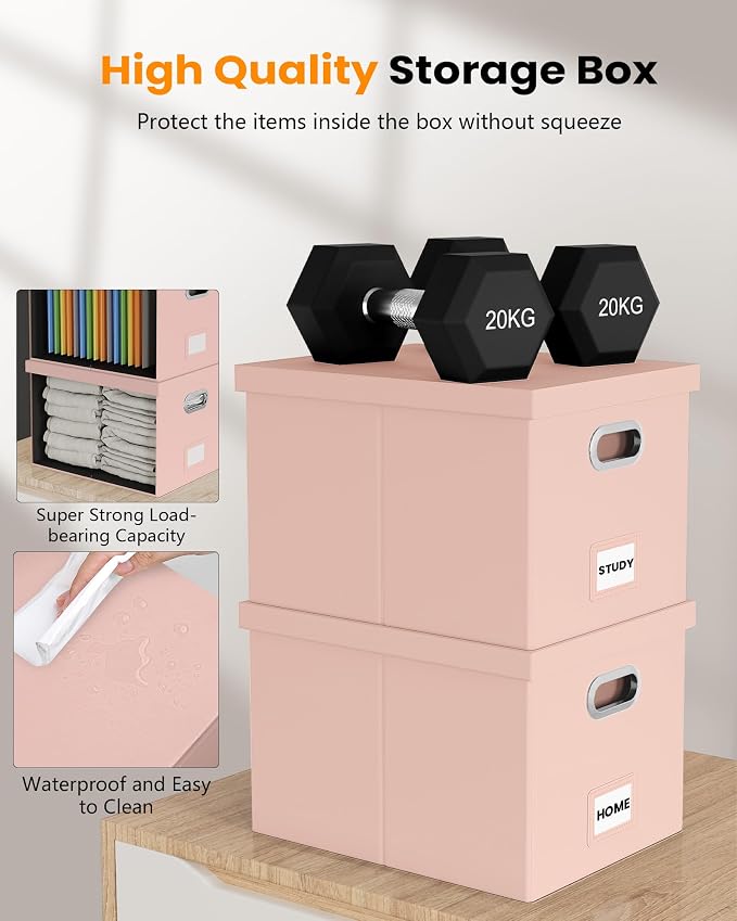 File Organizer Box with Lid, Portable Hanging File Box for Letter/Legal Files, Office/Decor/Home, Cream-pink (Leather), 1 Pack - Image 5
