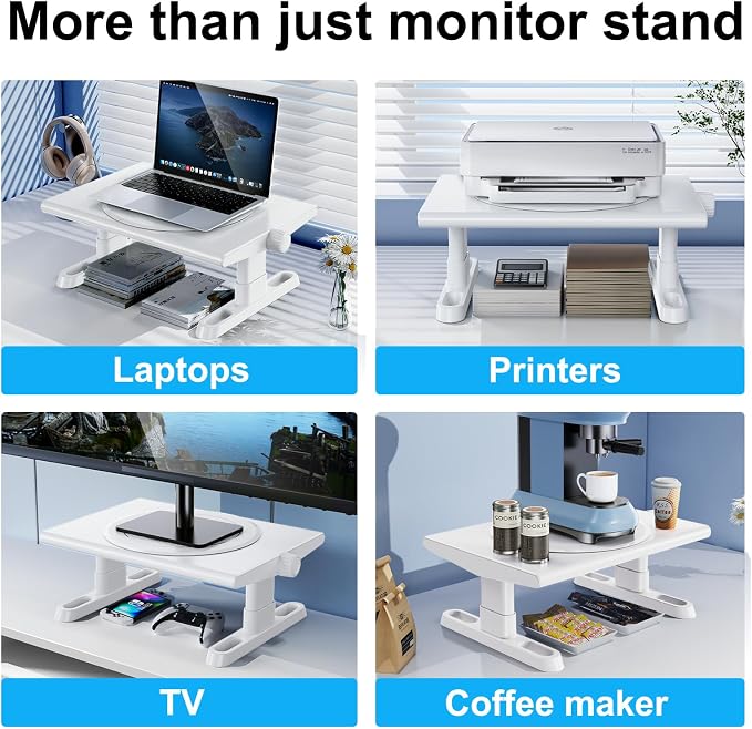 Monitor Stand Riser for Desk,360°Rotation Freely Height Adjustable by Knob,4.4-5.8 Inches,Ergonomic Monitor Stand Mount, Desktop Monitor Stands Riser for Computer,Laptop,Printer,Tv,White - Image 6