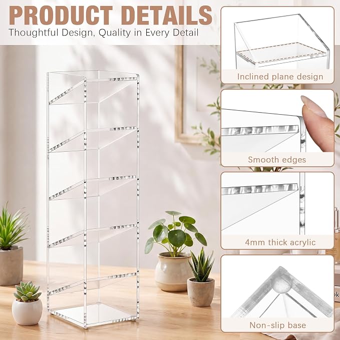 MotiMind Acrylic Pen Organizer Storage for 60 Markers Vertical Marker Organizer Acrylic Pen Display Holder for Office Desk Desktop Stationery Pencil Storage, Clear, 3.4 x 4 x 13 Inch - Image 3