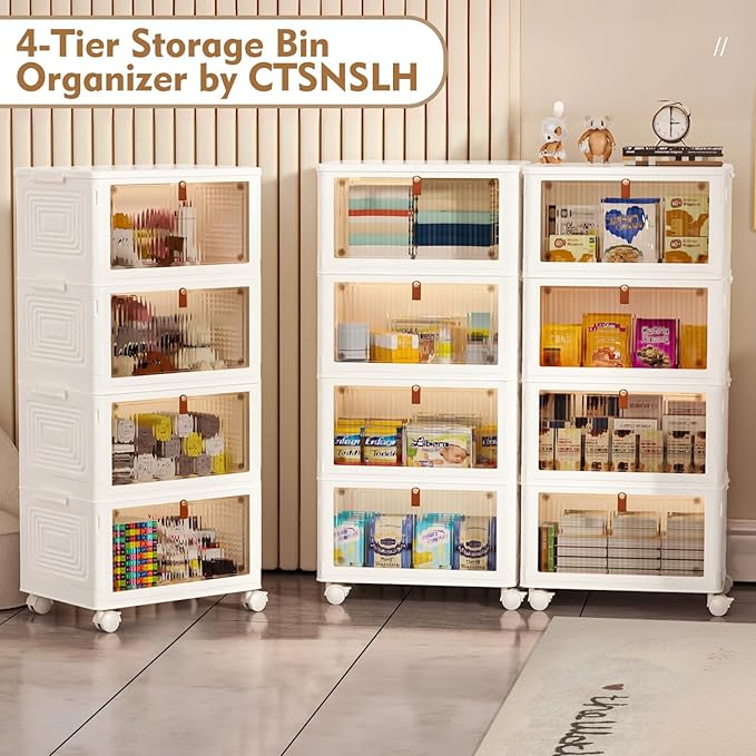 CTSNSLH 4 Tier Plastic Storage Bins with Lid 36QT - Stackable Storage Bins | Organizers and Storage with Wheels, Plastic Storage Cabinet Organization and Storage for Living Room,Office,Dorm - Image 3