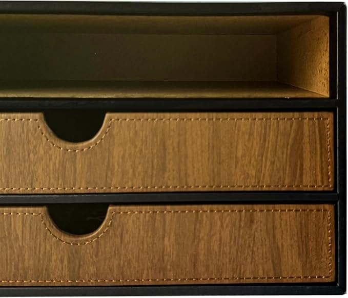 UnionBasic Document Organizer, 3-Drawer File Cabinet Document Storage Box, Office Desktop Filing Organizer, Black with Wood Grain Drawers - Image 9