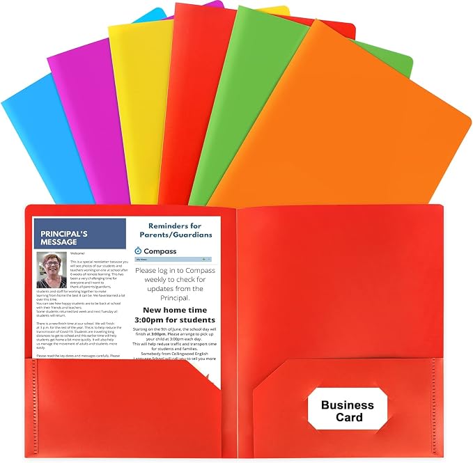 HABGP Plastic Folders with Pockets, 6 Color Heavy Duty Two Pocket Folders | Business Card Holder, for Office, High School - Image 9