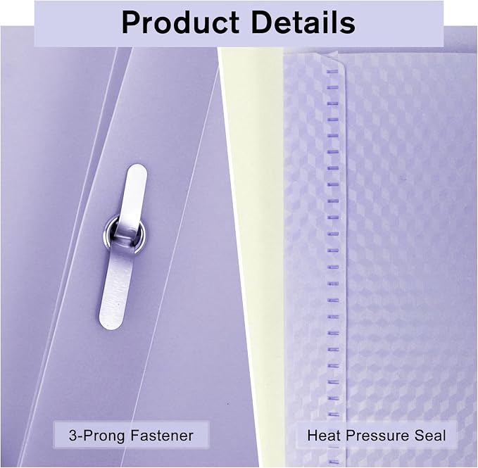 60-Pack Plastic andPockets and Prongs,2-Pocket and3 Fasteners, Pastel Folders Holds 8-1/2" x 11" Paper for School/Office/Home, Purple - Image 3