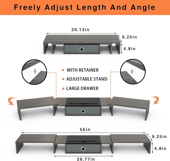 WESTREE Triple Dual Monitor Stand Riser with Drawer,Extra Large Adjustable for 2~3 Monitors,Solt for Phone & Tablet, Desktop Organizer Stand for Computer,Laptop,Printer,TV - Image 7