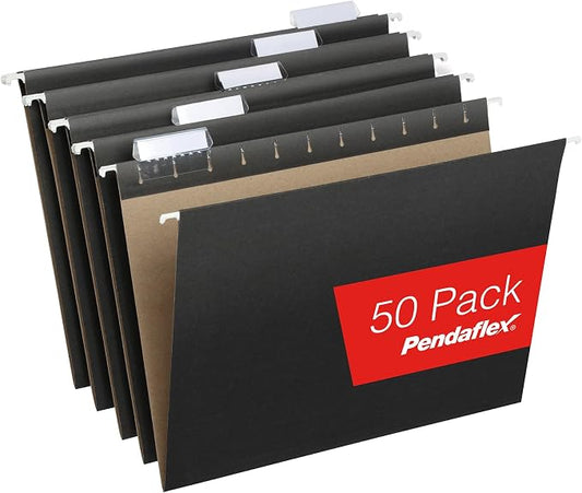 Pendaflex Black Hanging File Folders, 8.5 X 11 Letter Size with 1/5 Cut Adjustable Tabs - 50 Pack by Pendaflex