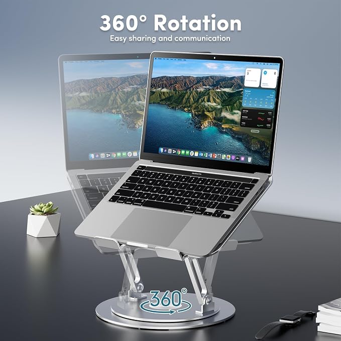 Lifelong 360° Rotating Adjustable Laptop Stand, Foldable Riser, Silver | Ergonomic Computer Stand for Desk, Portable Laptop Holder Fits All MacBook, Laptops 10-16 Inches - Image 2