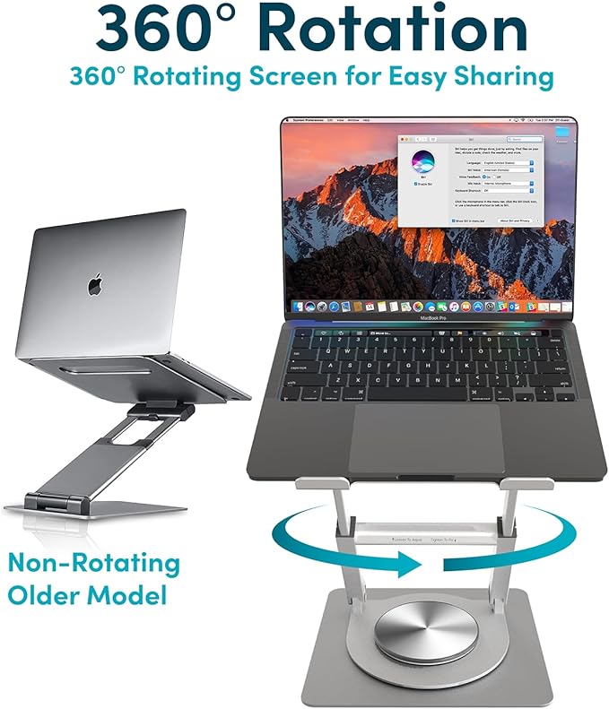 Lifelong 360 Rotating Adjustable Laptop Stand, 16" Tall Riser - Silver | Ergonomic Computer Stand with Swivel Base for 10-17" MacBook Pro & All Laptops- Portable Standing Desk Converter - Image 2