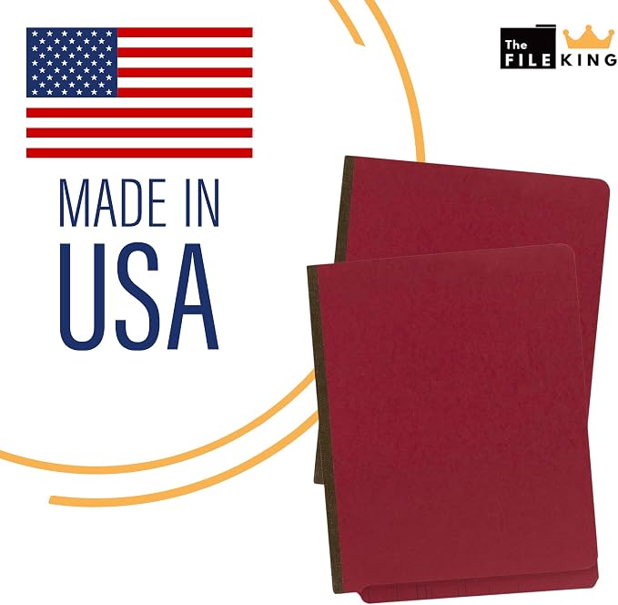 The File King Two Divider Pressboard Classification Red File Folder - Letter Size | Box of 10 | End Tab | 2” Expansion | Six 2-Inch Fastener Prongs | Made in America - Image 5