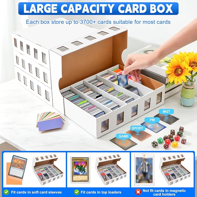 6 Pack Trading Card Storage Box, 22200+ Count Card Storage Box with 48 Card Divider White Sports Storage Card Box Organizer Bulk Card Cases Cardboard Card Box for Basketball Football Cards Collection - Image 4