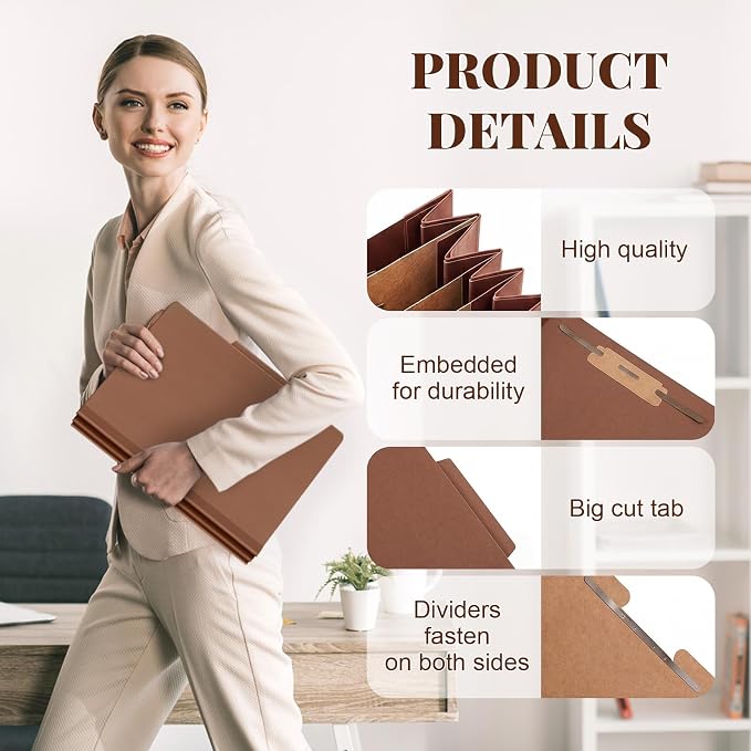 AmazingSpark 24 Pcs Classification Folder Letter Size Bulk 3 Divider Pressboard File Folder with Expansion 2 Prong Fastener Heavy Duty Office File Organizer for School Medical Document(Kraft Paper) - Image 2