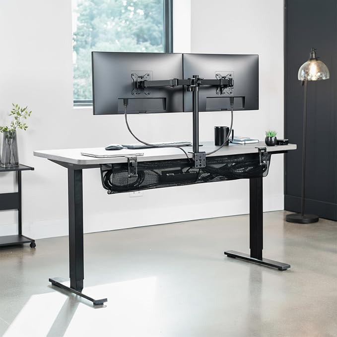 VIVO No Drill Clamp-on 44 inch Mesh Net Under Desk Cable Management Wire Organizer, Adjustable Home Office Standing Desk Cord Storage Sleeve, Black, DESK-AC44MH - Image 2