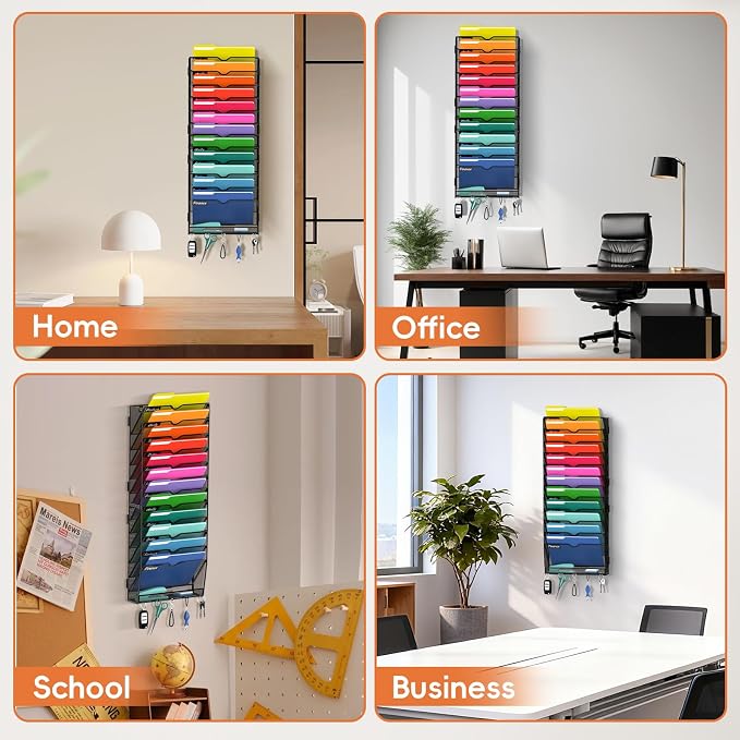 13-Tier Wall File Organizer with Hook, Hanging File Organizer Black | Wall-mounted mail storage holds papers, folders, files, clipboards and magazines, assembly required for office or home use. - Image 5