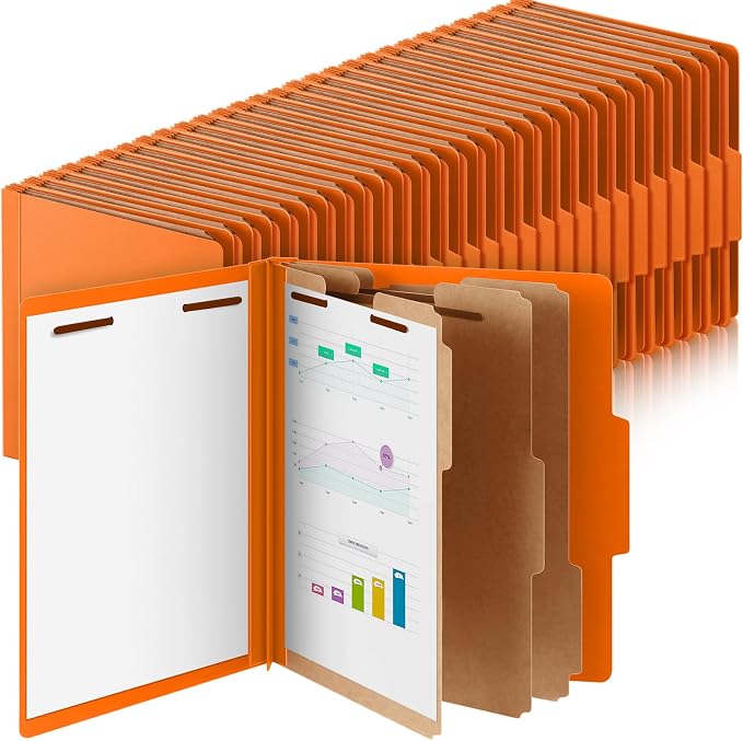 Skyygemm 72 Pcs Classification Folder Letter Size, 3 Divider File,Orange | Back to School Supplies, Pressboard File with Fastener, Expanding Organizer Bulk for School Teacher, Office Employee, Staff by Skyygemm