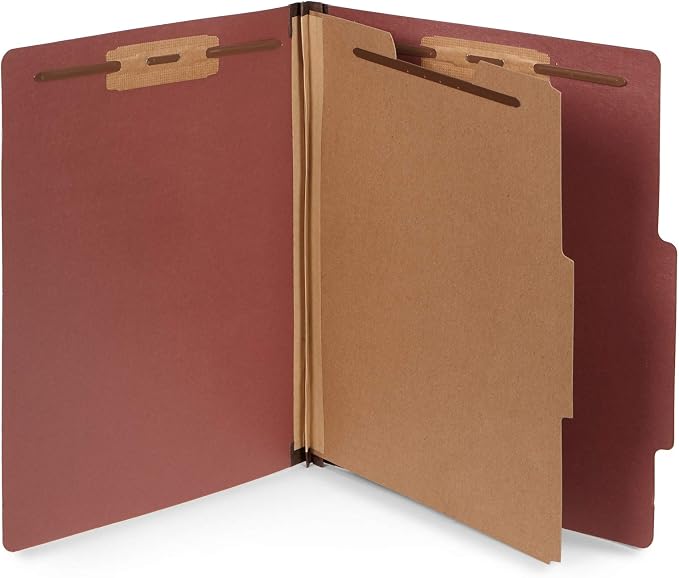 Blue Summit Supplies 30 Brick Red Classification Folders, 1 Divider, Letter | Heavy duty 25pt pressboard, 1 divider, 4 partitions, 2 in expansion, 2 prong, medical, law and office files by BlueSummitSupplies