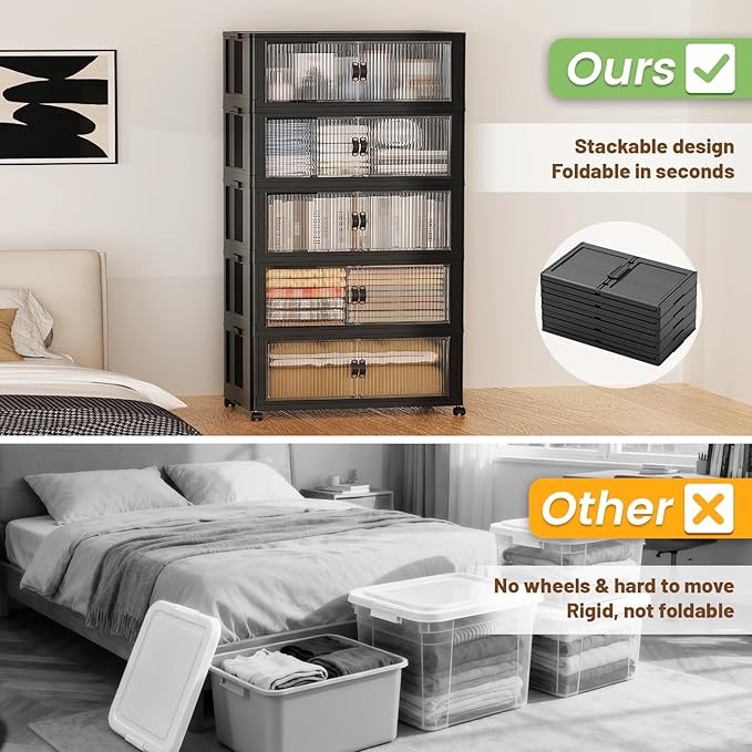 SAILUN 635Qt Large Stackable Storage Bins,Storage Cabinet with a Lid,Black | Stackable Storage Drawers with Lids,28" W x 17" D x 75" H,Featuring open-front Access for Clothes and Closet Storage - Image 3