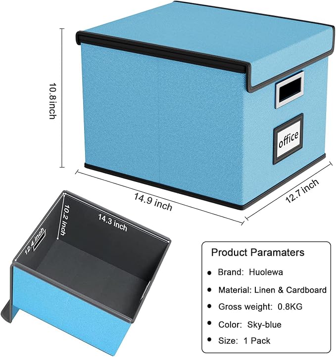 File Organizer Box with Lids, Collapsible File Folder Organizer | File Box with Plastic Slides for Office Document Storage, Filing Bin for Letter Size Hanging File Folders (1 Pack, Sky-blue) - Image 6