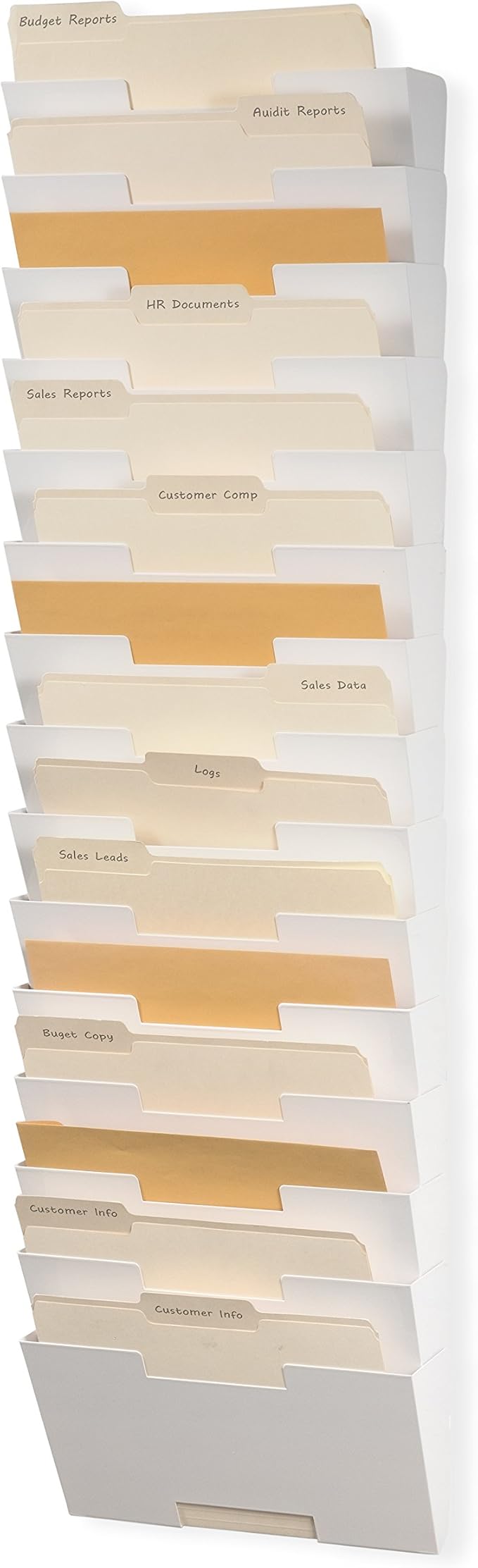 Wallniture Lisbon 15-Tier Wall Mounted File Holder and Desk Organizer, Metal White Office Organization and Storage Rack by Wallniture