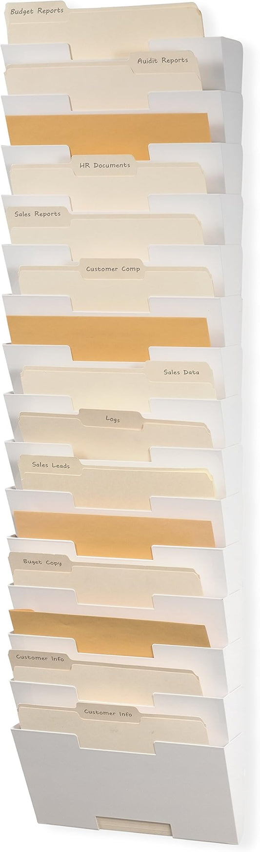 Wallniture Lisbon 15-Tier Wall Mounted File Holder and Desk Organizer, Metal White Office Organization and Storage Rack by Wallniture