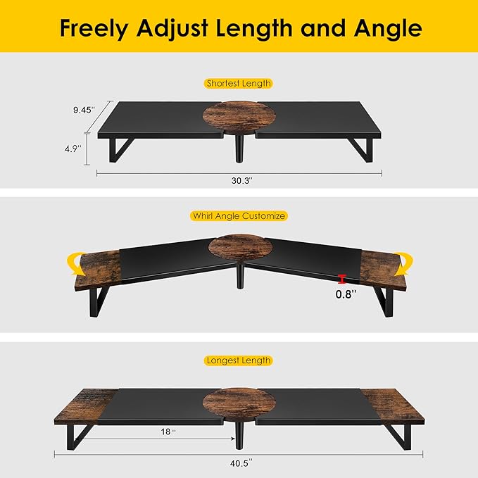 Across-Star Dual-Monitor Stand for Desk - Large Adjustable Length and Angle Riser for 2 Monitors, Double Computer Desktop Organizer, Shelf for TV, Laptop, Printer - Image 3