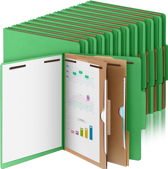24 Pcs Skyygemm Classification Folder Letter Size, 2 Pocket File,Green | Back to School Supplies, File Organizer with Fastener, Expanding File Organizer Bulk for Office Employee, Staff, Teacher by Skyygemm