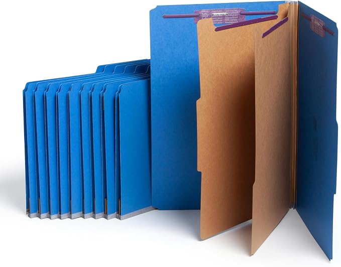 Smead Pressboard Legal Size File Folders with SafeSHIELD Fasteners, 2 Dividers, 2" Expansion, Office Folders, Paper Holder, Dark Blue, 10 per Box (19035) by SMEAD
