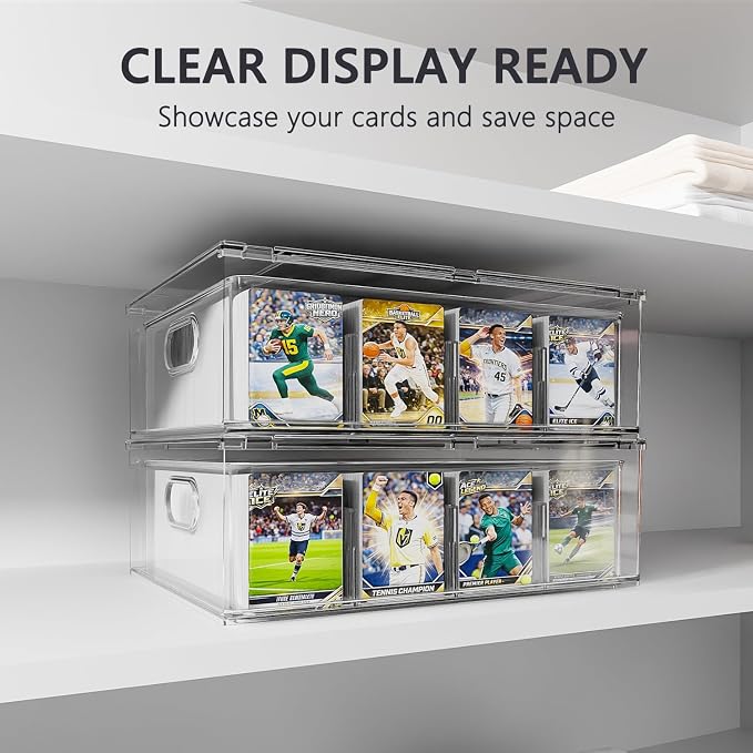 Trading Card Storage Box, Clear Large Storage Organizer Holds 6400 Cards | Pull-Out Drawer with Foam Inserts, 4-Row or 12-Grid Layout and Front Display Case for TCG, MTG and Sports Cards (2-Pack) - Image 4