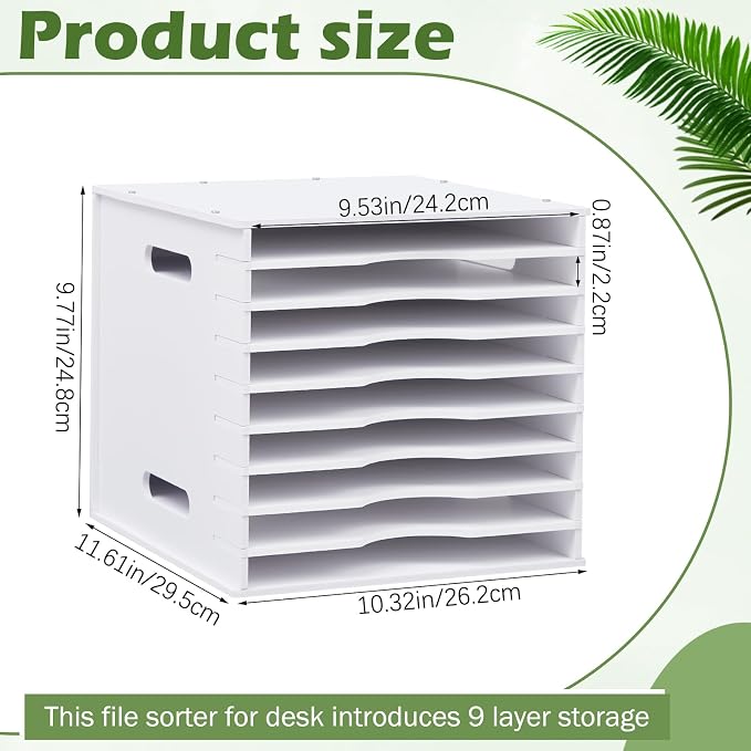 9 Tier 8.5" x 11" Scrapbook Paper Organizer, White Cardstock File Organizer with Adjustable Shelves, Stackable Paper Trays, Desktop Storage Rack Document Holder for Desk Home Office - Image 2