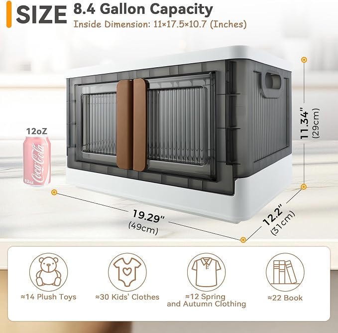 Storage Box, Cabinet with Lids, 8.4 Gallon (32L) Capacity, With Double Door and Lock, Foldable, Plastic, Underbed or Countertop Use, Home Organizer - Image 2