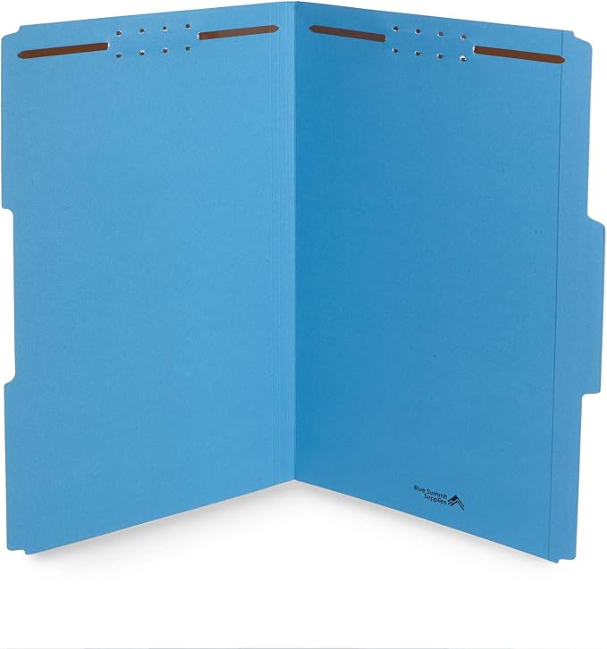 Blue Summit Supplies 50 Fastener File Folders, Legal, Heavy Duty, Blue | Heavy-duty 14pt, reinforced 1/3 top tab, legal size, embedded fasteners, for legal, medical, and office records by BlueSummitSupplies