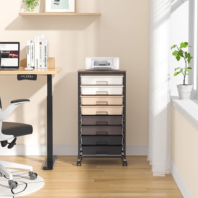 SYKIARIOL Rolling Cart with Drawers, 8 Drawers Utility Cart, Brown Gradient | Craft Organizers and Storage Cart with Wooden Top for Living Room,Classroom,Bedroom,Dorm,Home Office - Image 6
