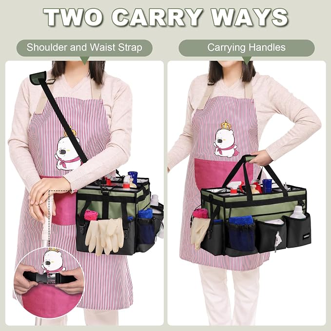 Extra Large Cleaning Caddy Bag with Built-In Support Board, Cleaning Tote Organizer with Removable Divider, Supply Carryall with Adjustable Shoulder Strap and Waist Belt for Cleaners & Housekeeper - Image 4