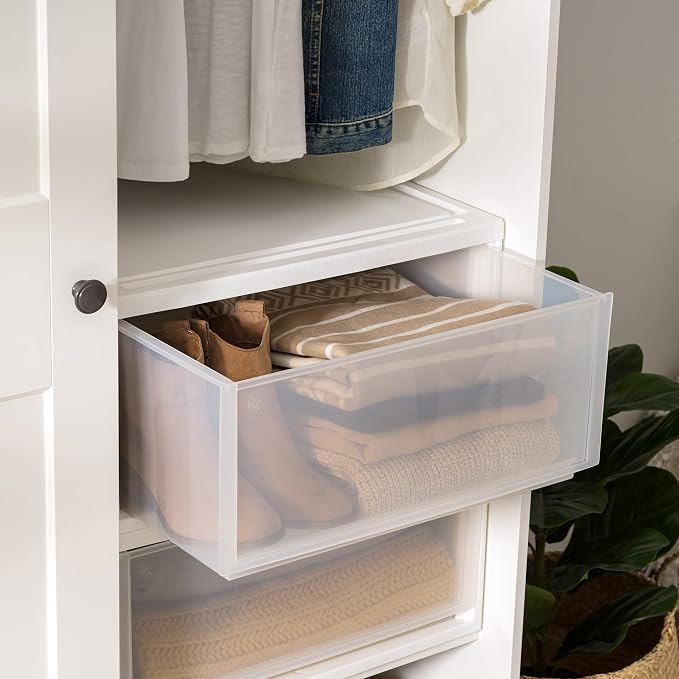 IRIS USA 2-Pack, 47 Qt. Extra Large Stacking Drawer with Clear Door, White | Store shoes, clothing, linens, pantry items, and household essentials with organized storage for everyday needs - Image 5
