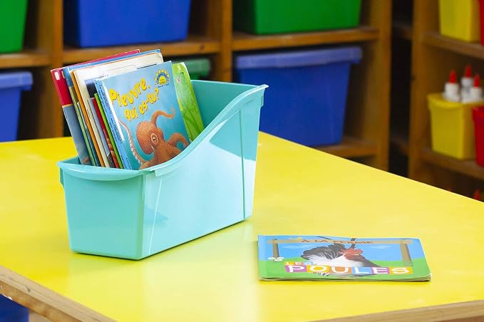 Storex Large Book Bin, Interlocking Plastic Organizer for Home, Office and Classroom, Assorted Colors, 30-Pack (70105C06C) - Image 7