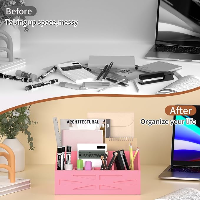 Wood Mail Organizer Countertop,Farmhouse Desk and Kitchen Countertop Storage, Letter Sorter, Desk Mail and Bill Organizer, Desktop File and Paper Holder (Pink) - Image 5