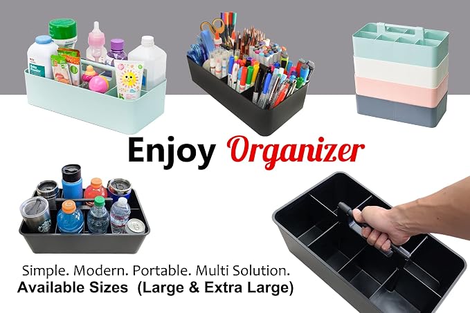 -Extra Large Big Portable Carry Caddy, Cleaning Basket, 8 Compartments Portable Basket with Handle Storage Organizer Stackable Made in USA (2 PACK, Black) - Image 4