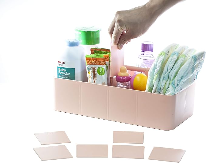 -Large Portable Caddy, DIY Dividers, 8 Compartments, School Home Business Organizer,Portable Basket with Handle Storage Organizer Modern Made in USA (4 PACK, Indie Pink) - Image 4