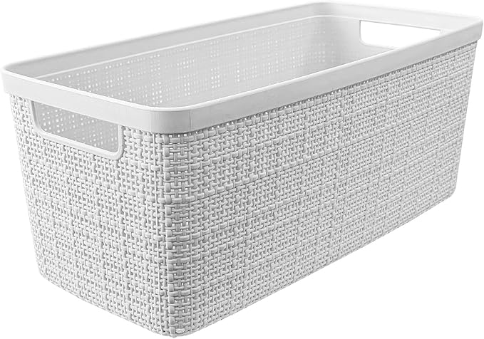 Curver Set of 8 Slim 6.8L Jute Decorative Plastic Organization and Storage Baskets - Perfect Bins for Home Office, Closet Shelves, Kitchen Pantry and All Bedroom Essentials, White - Image 3