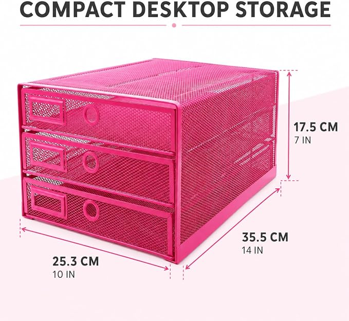 Exerz Paper Sorter 3 Drawer Wire Mesh A4 / Desk Multifunctional Desk Organiser/Multi-Layer Letter Tray - for Documents, Magazines, Notebooks and Letter (Pink) - Image 2