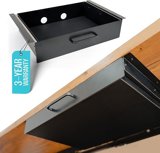 COREMINDED Storage Drawer - Carbon Steel Underdesk Drawer Slide Out, 17.7 x 12 x 4 in, Matte Black - Premium Quality, Ergonomic Organization, Cable Management, Versatile Sizes, Luxe Extras by COREMINDED