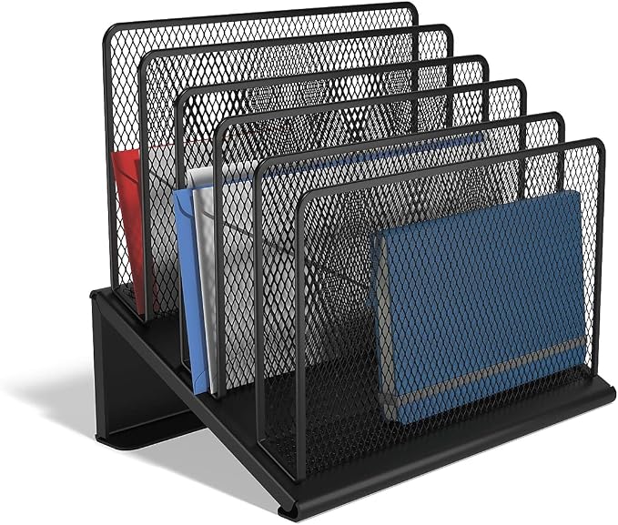 TRU RED Wire Mesh File Organizer, 5‑Compartment, Matte Black, 2‑Pack – Vertical Desktop Sorter for Files, Folders & Mail - Image 2